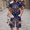 Summer Fashion Casual Men's Suit Vintage Pattern 3D Printed Sportswear Short-sleeved Suit Oversized Round Neck T-shirt Shorts 2-piece
