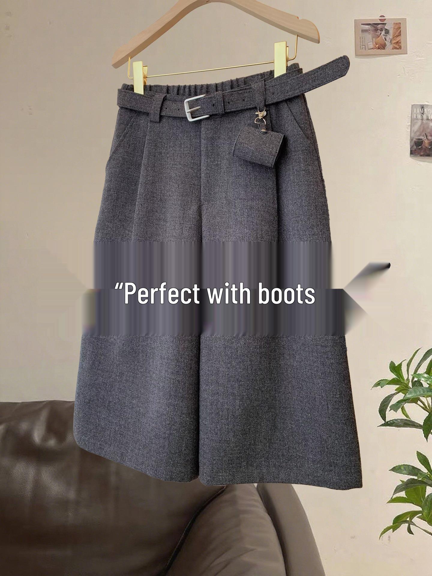 Women s Plus Size Grey Wool Suit Shorts, High-Waisted, Wide-Leg, Mid-Length for Spring/Autumn. 4XL