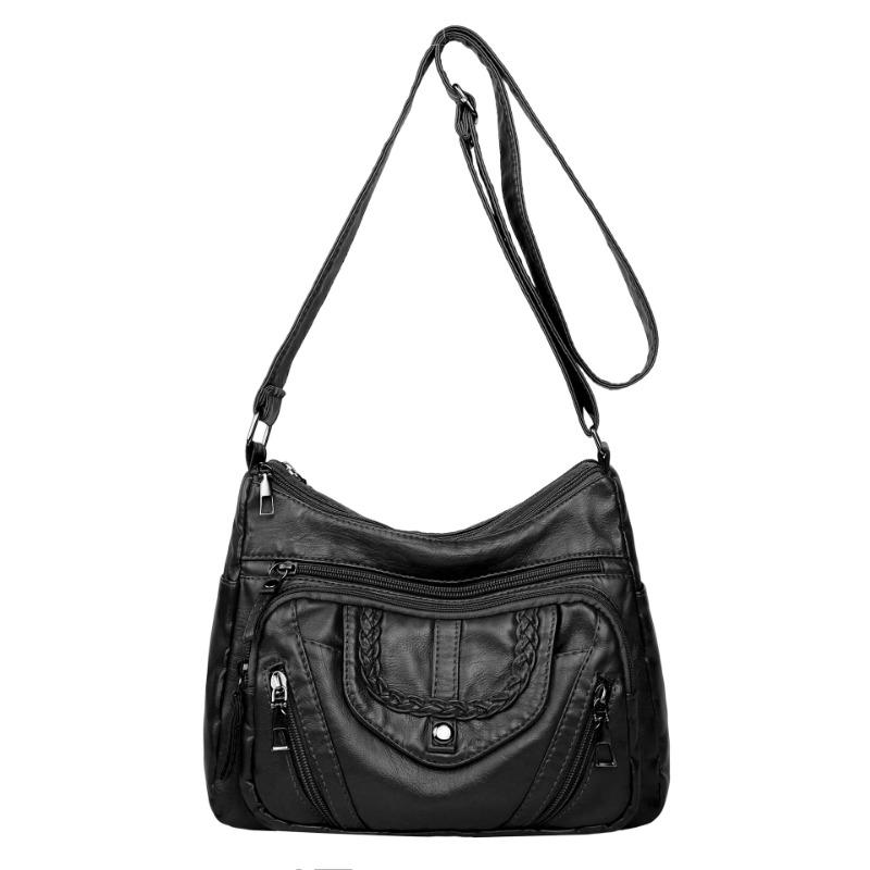 Women's Bag New Middle-aged and Old Mother Bag Simple Casual Washed Soft Leather Large Capacity Shoulder Messenger Bag