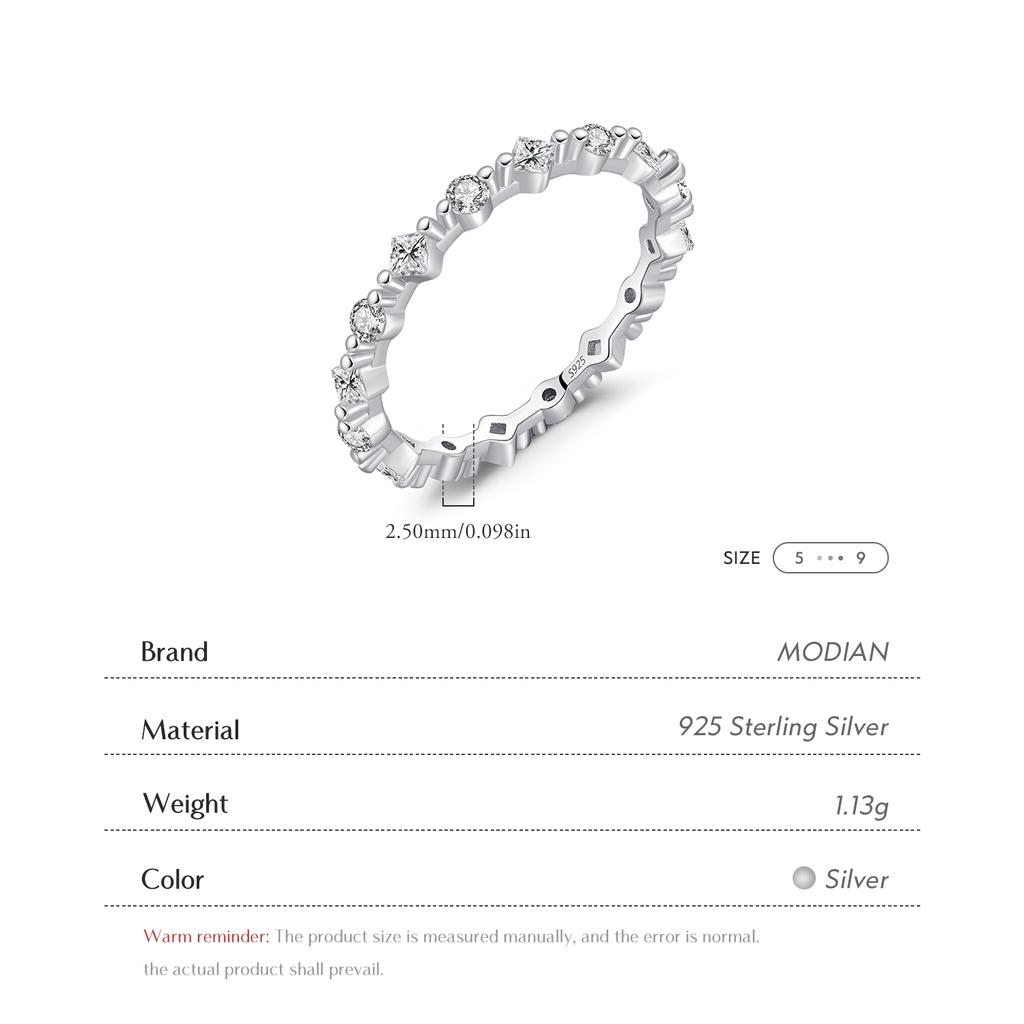 MODIAN 925 Silver Trendy Delicate Square Round CZ Stacking Slim Eternity Band Rings For Women Fine Jewelry Gifts