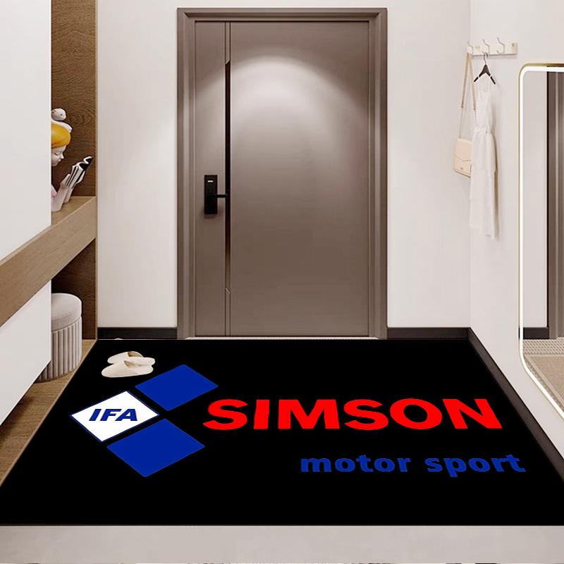 Simson Motor Sport Logo Print Area Rug Motorcycle Fan Non‑Slip Rectangular Floor Mat Black Home Decor For Gaming Room Bedroom