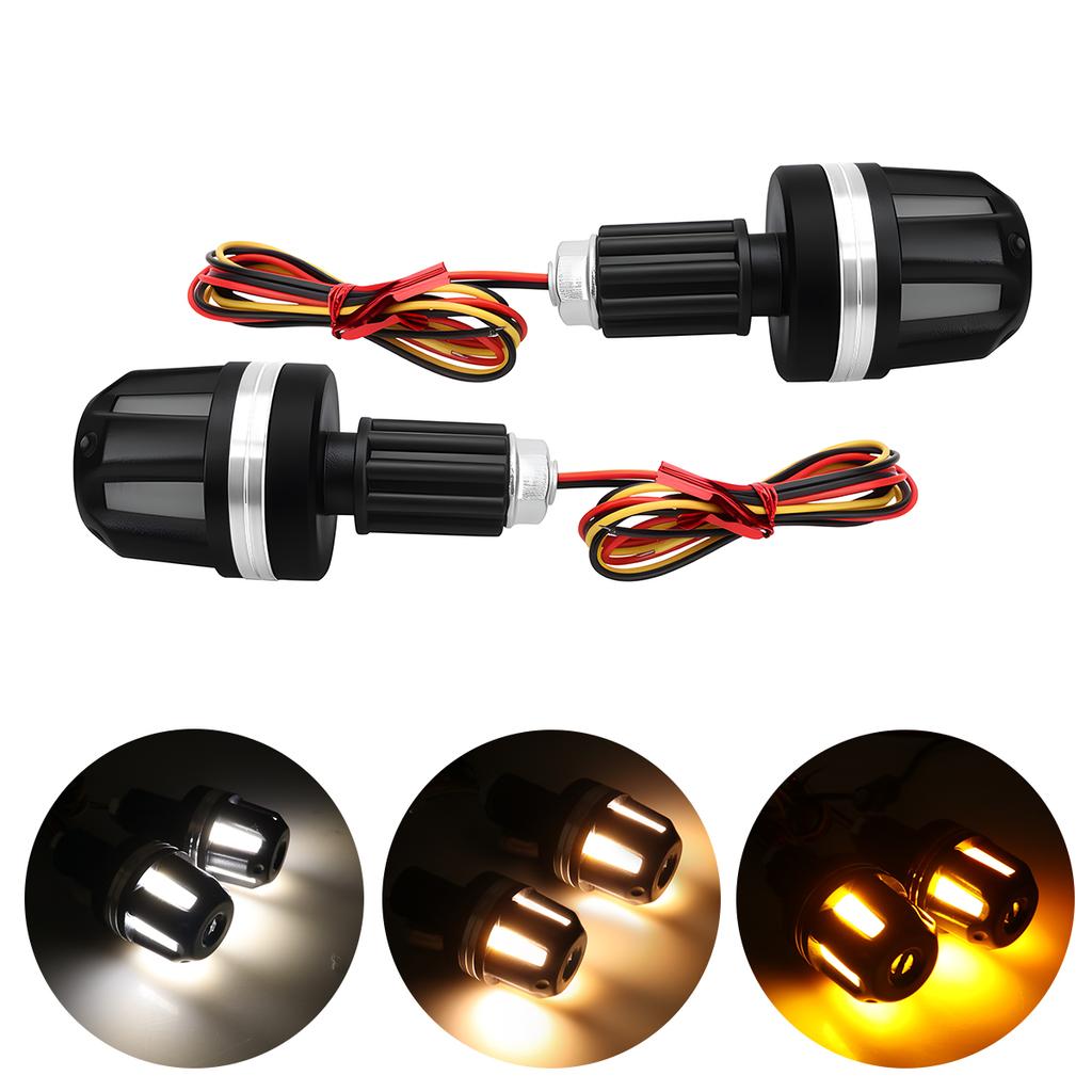Motorcycle Handlebar LED Turn Signal Lights Led Handle Bar End Blinker Grip Signal Light Flashing Red Blue Silver 12-24V