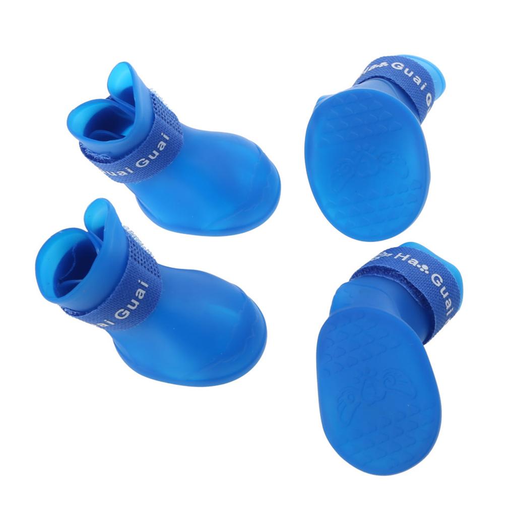 4 Pièces Bottes de Pluie pour Chien Imperméables Chaussures pour Chiot Bottillons en Silicone avec Sangle Réglable Semelles Antidérapantes Chaussures d'Extérieur pour Animaux de Compagnie