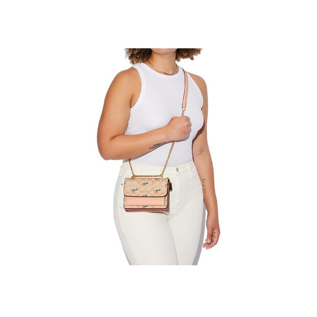 New COACH Klare Smooth Leather With Coated Canvas Shoulder Bag Crossbody Bag Small Size Women's Brown & Pink CB594-IMOT4