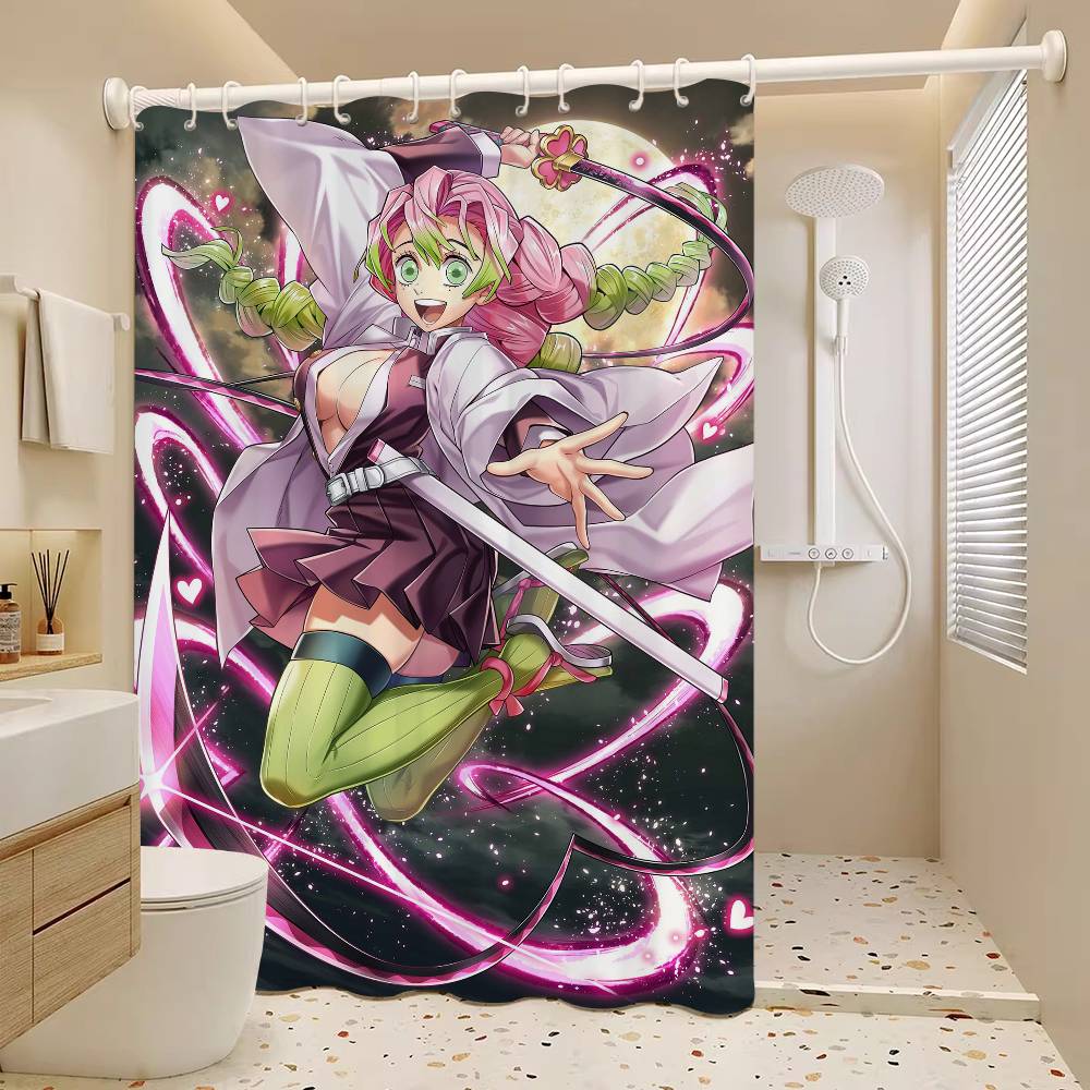 Anime M-Mitsuri-Kanroji  Waterproof Fabric Shower Curtain Bathroom Decoration Curtain Home Hawaiian Style Shower Curtain