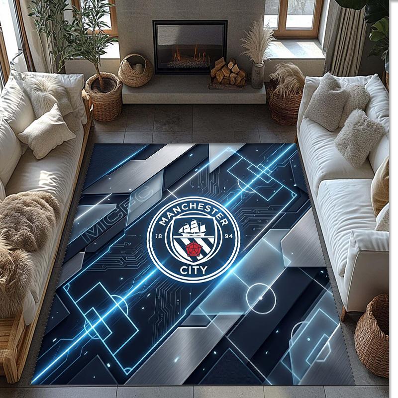 Manchester City Printed Flannel Area Rug Non Slip Soft Polyester Floor Carpet Indoor Decor Mat for Bedroom Living Room Sofa