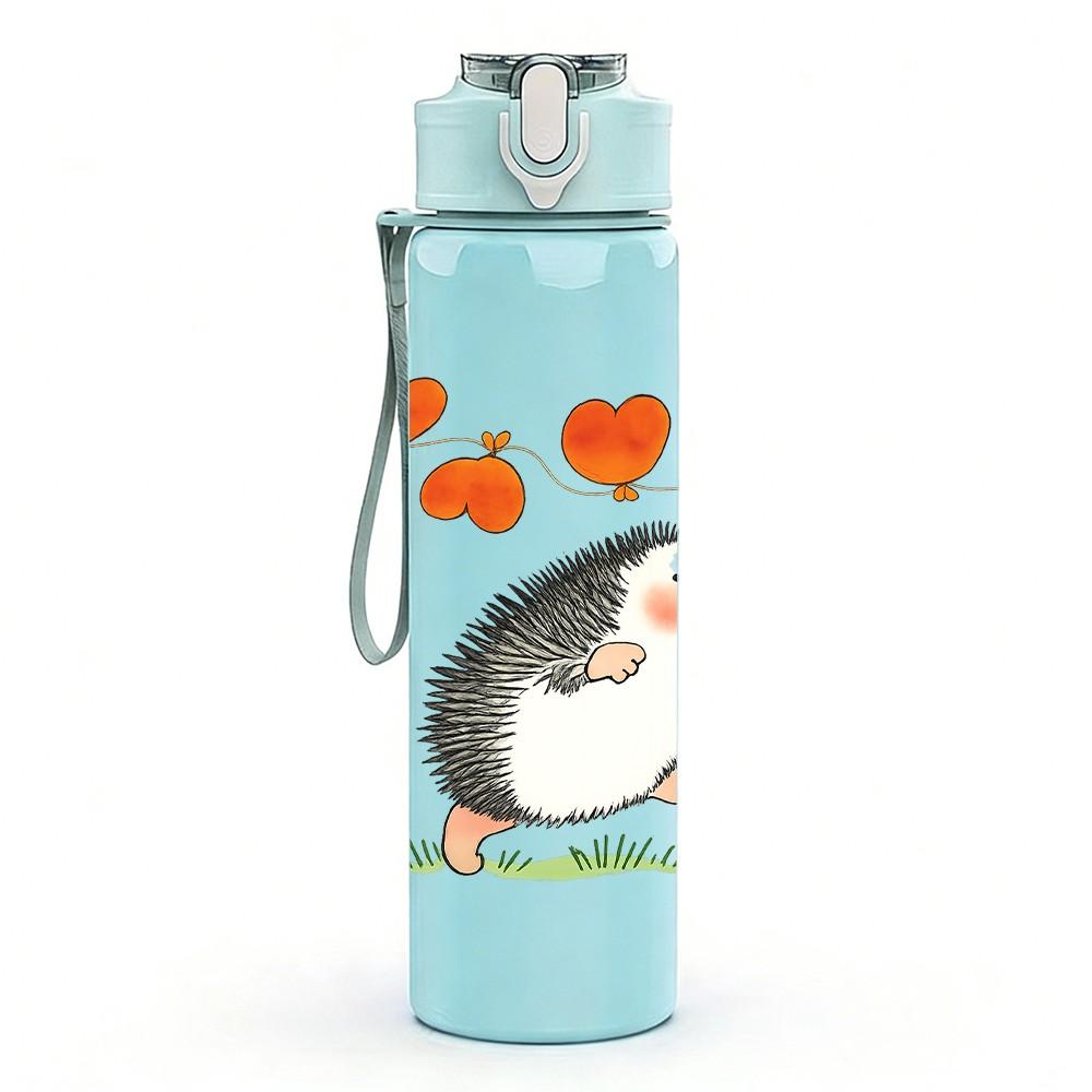 1PC Heart Hedgehog Pair 750ml Color Plastic Sports Water Bottle Leakproof Flip Straw Lid Suitable for Sports Office Home Use