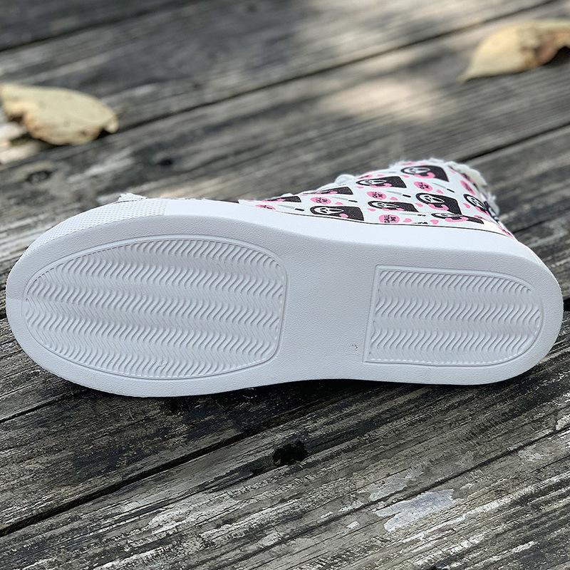 Women's Board Shoes Printed Large Size High-top Canvas Shoes Flat-soled Lace-up Casual Shoes