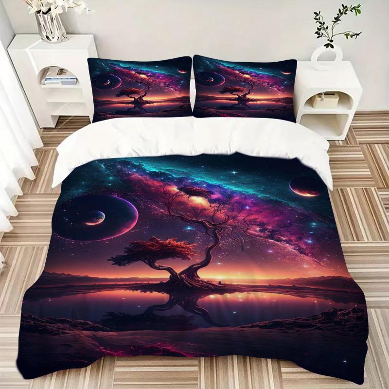 3pcs Fantasy Galaxy Tree Bedding Set - Includes One Quilt Cover and Two Pillowcases (No Core) - Home Decor, Festival Gift, Polyester Fabric,