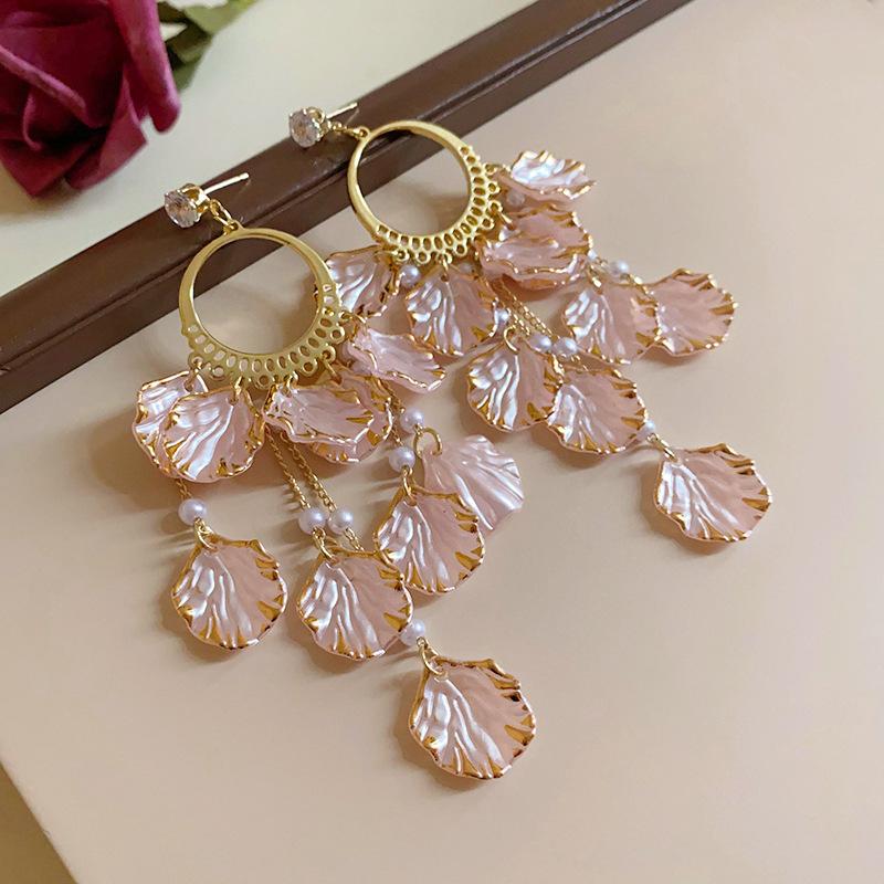Silver needle pink petal zircon earrings niche temperament design earrings versatile light luxury high-end earrings