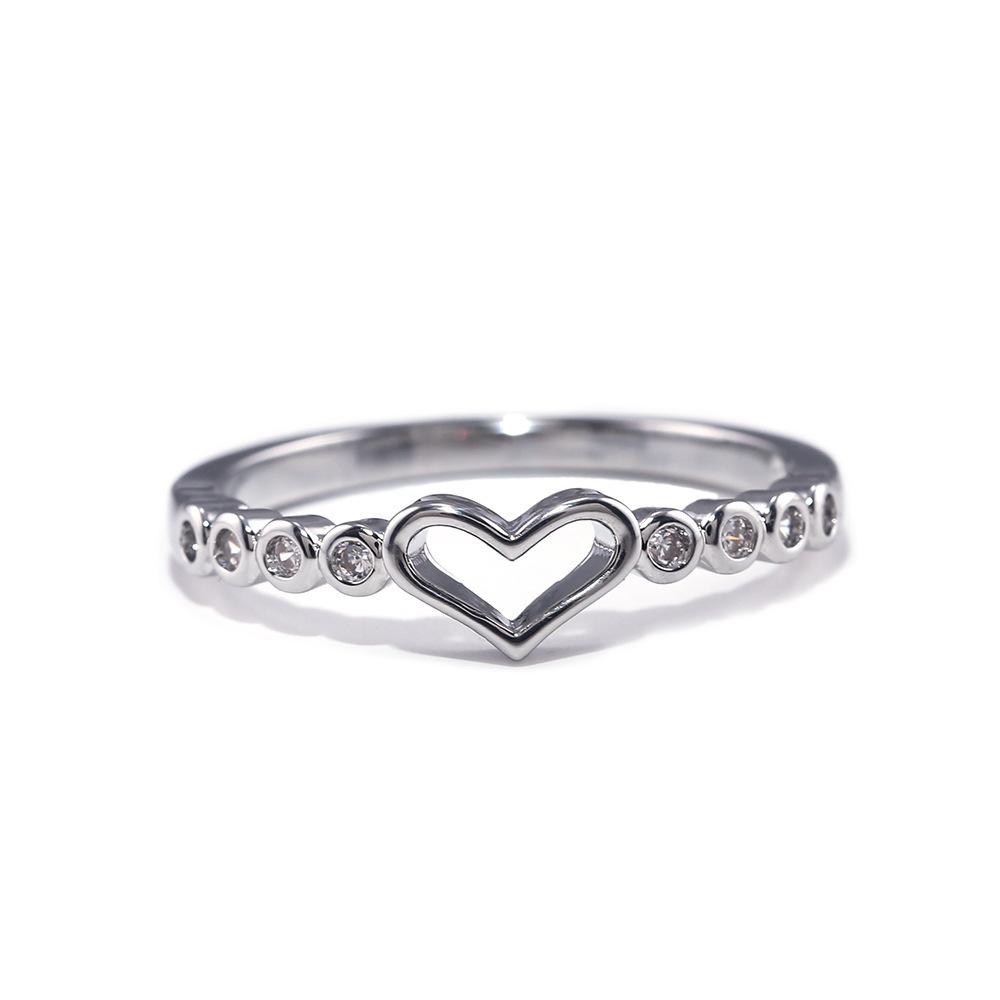 

2026 Simple Style Love Ring, Women s Peach Heart Hollow Ring, Slightly Inlaid Heart-shaped Fashion Jewelry 12# срібний