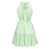 Women Spring Solid Color Sleeveless Halter Dress Summer Casual A-Line High Waist Belt Short Dresses S-XL