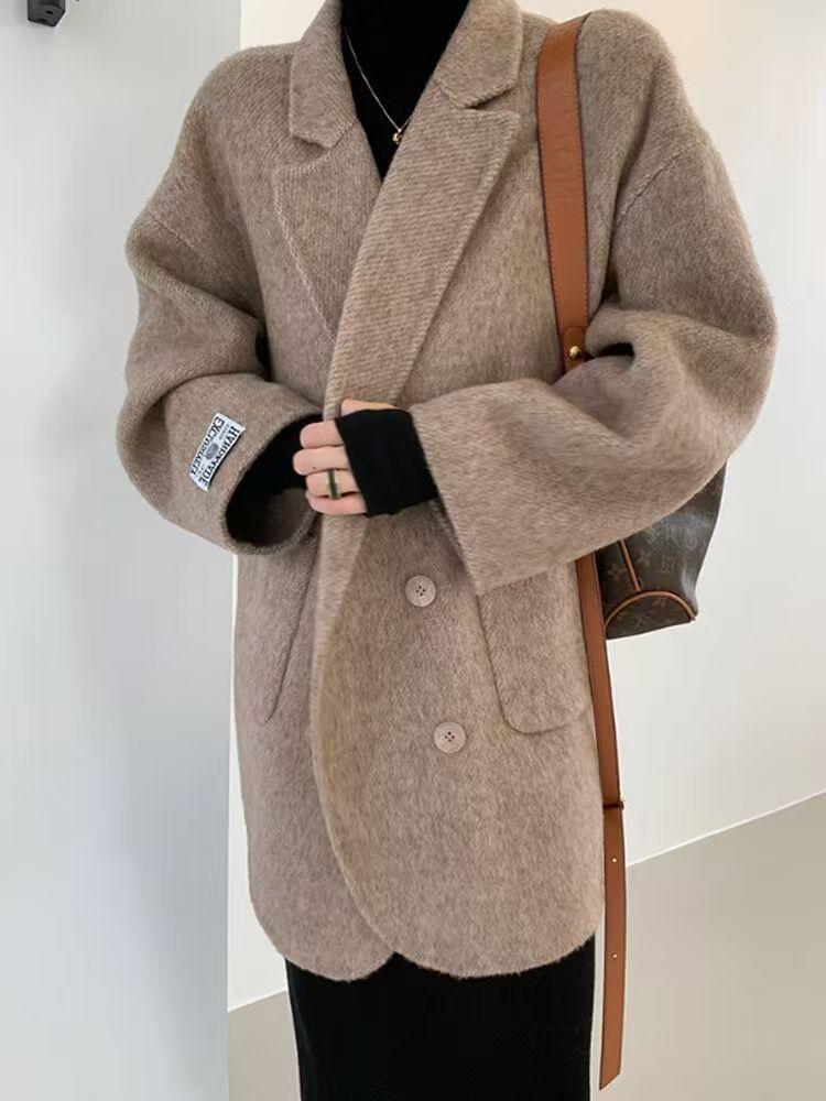 

Spring and autumn short high-end double-sided cashmere coat women s loose Korean wool suit jacket m suggestion 65-75kg