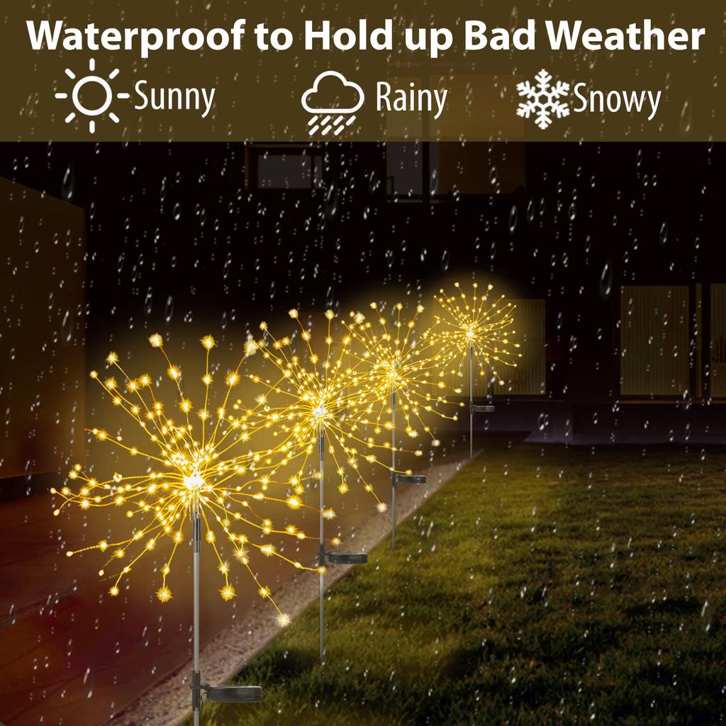 1~4PCS LED Solar Power Firework Lights Garden Decoration Fairy Lamp Waterproof Outdoor Dandelion Lawn Light Patio Garden Decor