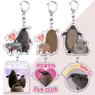 Funny Pesto Penguin Moo Deng Baby Keychains Keyring for Accessories Woman Bag Animal Meme Hippo Pendant Car Keyring Jewelry Fans
