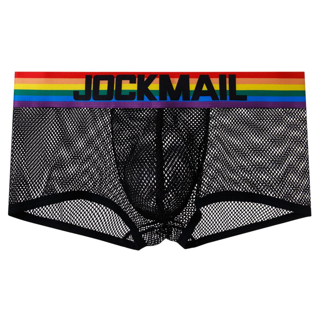 Boxer JOCKMAIL Sexy Mesh Breathable Boxer Briefs Rainbow Color Stripe Low Waist Fashion Men's Underwear