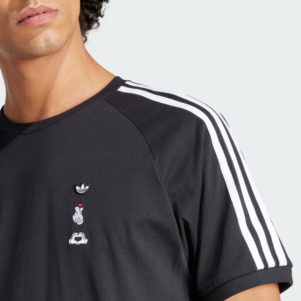 Adidas Originals X Mickey Mouse Embroidered Logo Print Three-Stripe Sport Crew Neck Vintage Short Sleeve T-Shirt Men Tops Black IY2272
