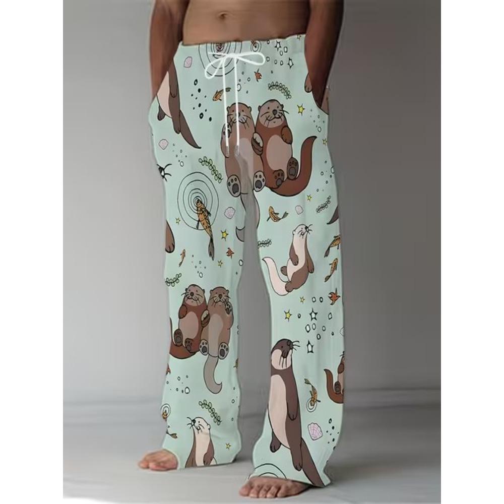 Men's 3D Simple Pattern Printed Baggy Casual Trousers,  Elastic Drawstring Waist with Pockets, for Spring Summer Home Outdoor Vacation