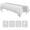 White and Silver Party Decorations Tablecloth, 3 Pack Disposable White Table Cover Printed Silver Table Runner for Birthday Baby Bridal Shower