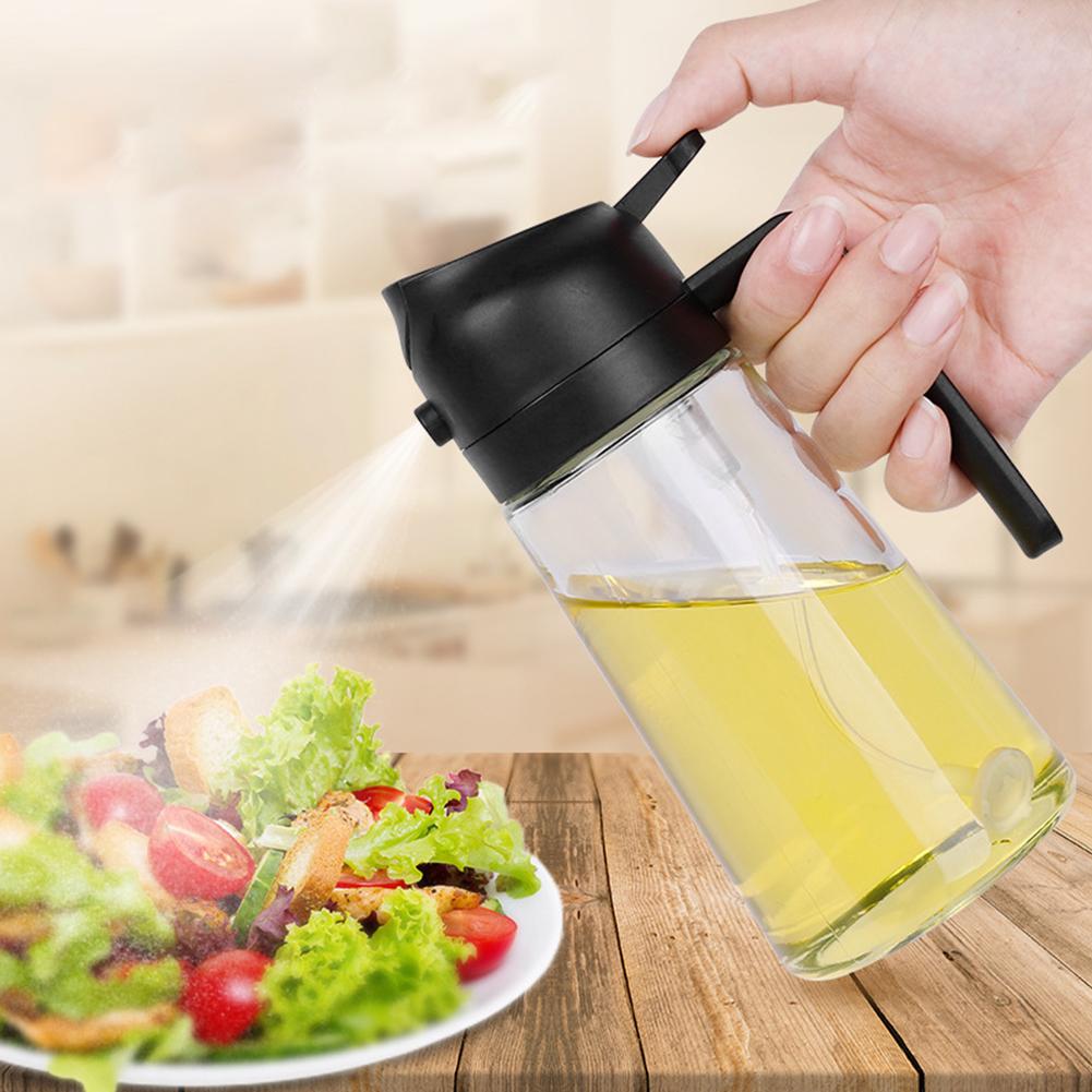 Cooking Oil Spray Glass Jar 2 In 1 Oil Dispenser and Vinegar Sprayer 470ml/16oz Kitchen Oil Sprayer Mister for Cooking Air Fryer