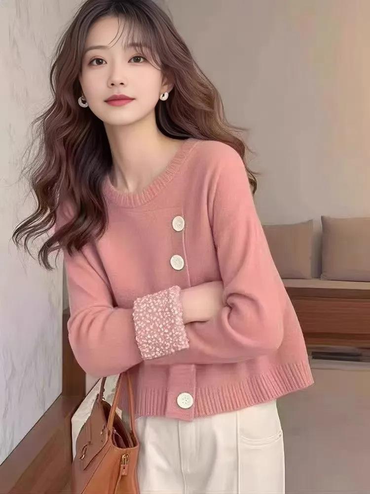 

Асимметричный кардиган-жакет с круглым вырезом, женский весенний модный свободный темпераментный повседневный ленивый пуловер, женская одежда One size