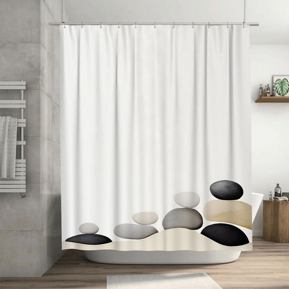 Bath Mat Decorative Printing Shower Curtain Set Waterproof Home Bathroom Decoration Modern Geometric Pattern Stone Balancing Des