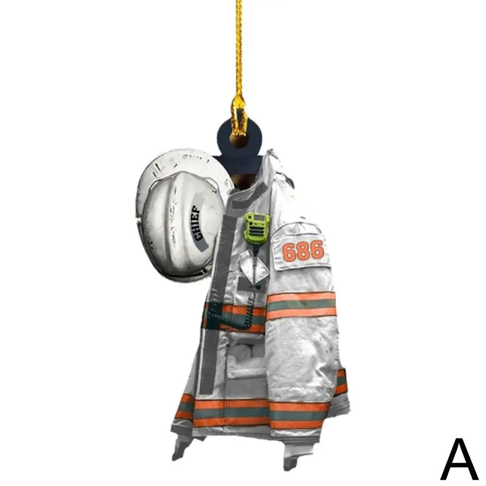 2D Car Hanging Decor Firefighter Coat And Hat Simulation Model Creative Fire Fighting Truck Car Interior Decor Pendant Gift