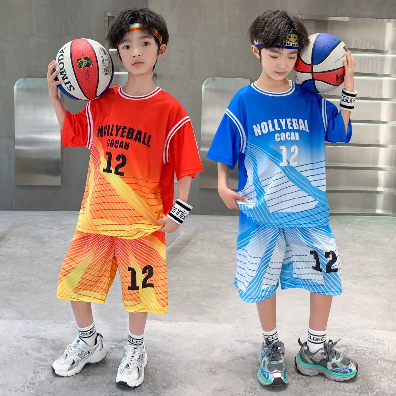 Boys' summer basketball suit set new 2026 medium and large children's summer short sleeved quick drying sports football suit