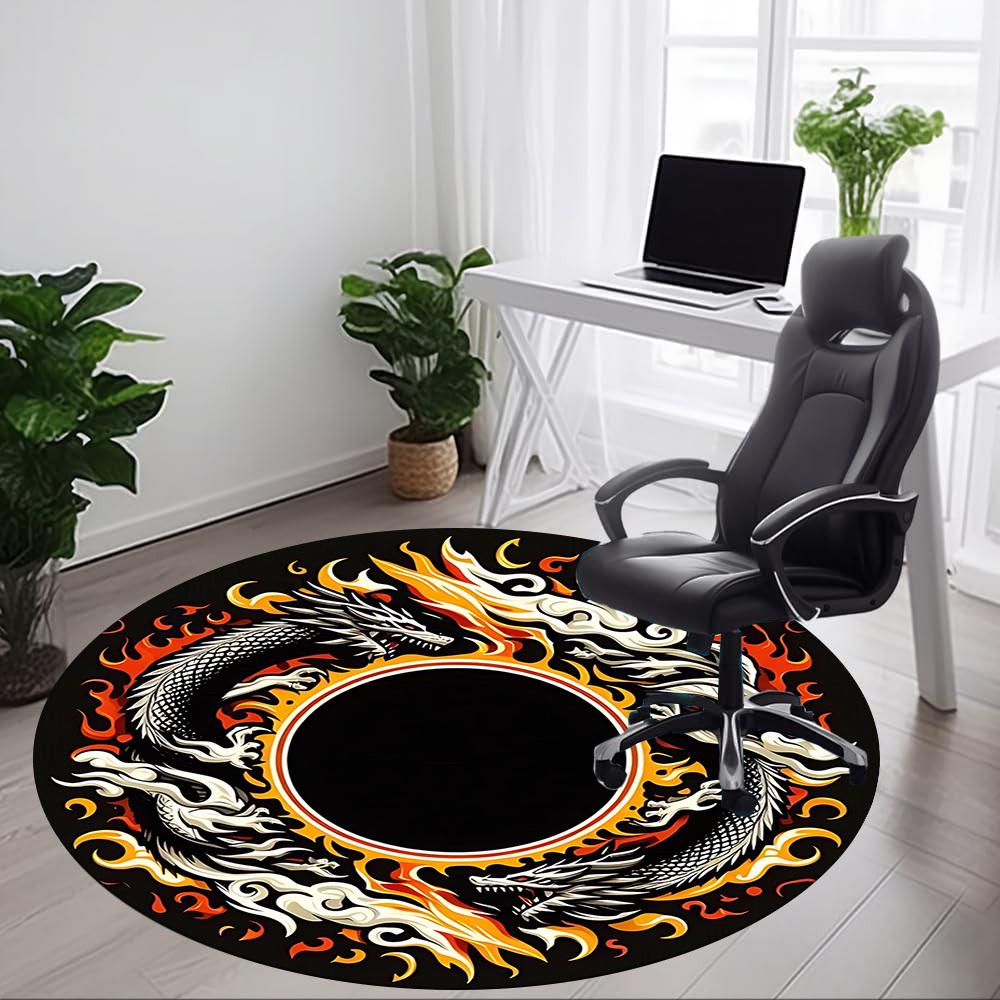 1PC Dragon Flame Circle Office Round Rug, Non slip, Soft and Durable Office Rug for Interior Decoration, Perfect for Office