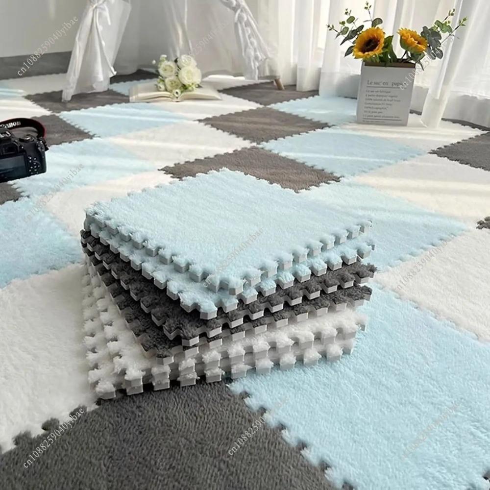 12Pcs Soft Plush Baby Play Mat Puzzle Carpet Interlocking Exercise Tiles Floor Rug for Kid Pad Baby Room Warm Game Mat 30*30*1CM