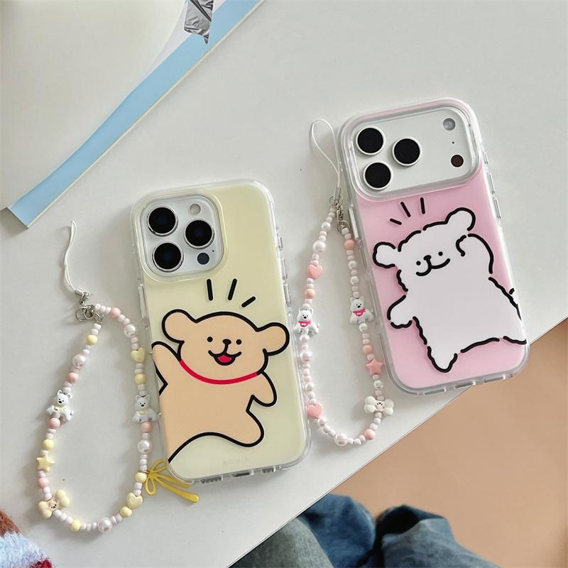 Kawaii Line Puppy Phone Case For iPhone 17 Pro 16 15 14 Pro Max with Double-Sided IMD Frosted Shockproof 17pro  Cover Cases