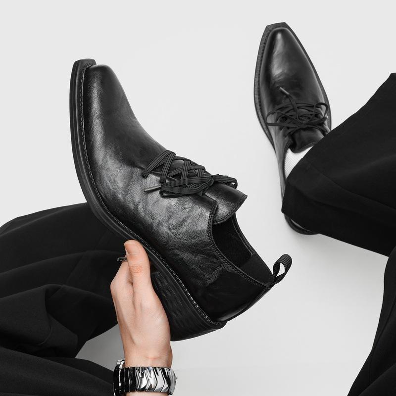Pointed leather shoes men's cleanfit retro model wizard shoes platform heightening casual derby shoes -12127