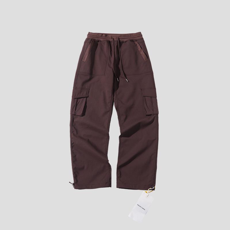 Unisex Windproof Fleece-Lined High-Waisted Utility Pants - Autumn/Winter, Straight Leg, Large Pockets.