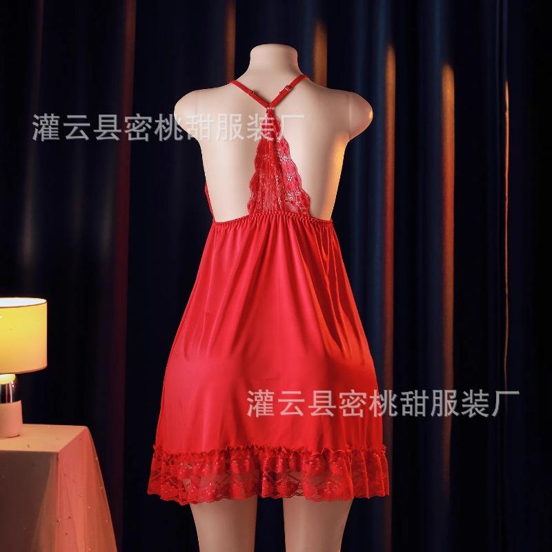 Sexy Pajamas Hot Neck Red Dress Home Pajamas Sexy Lace Suspender Nightdress