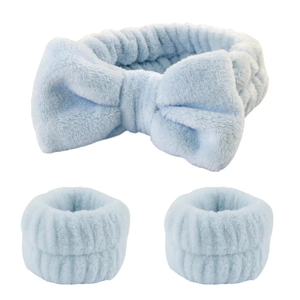 1/2/3pcs Bow Headband Wristband Set Towel Elastic Soft Washing Face Shower Make Up Yoga Sports Skincare Headband For Women Girls