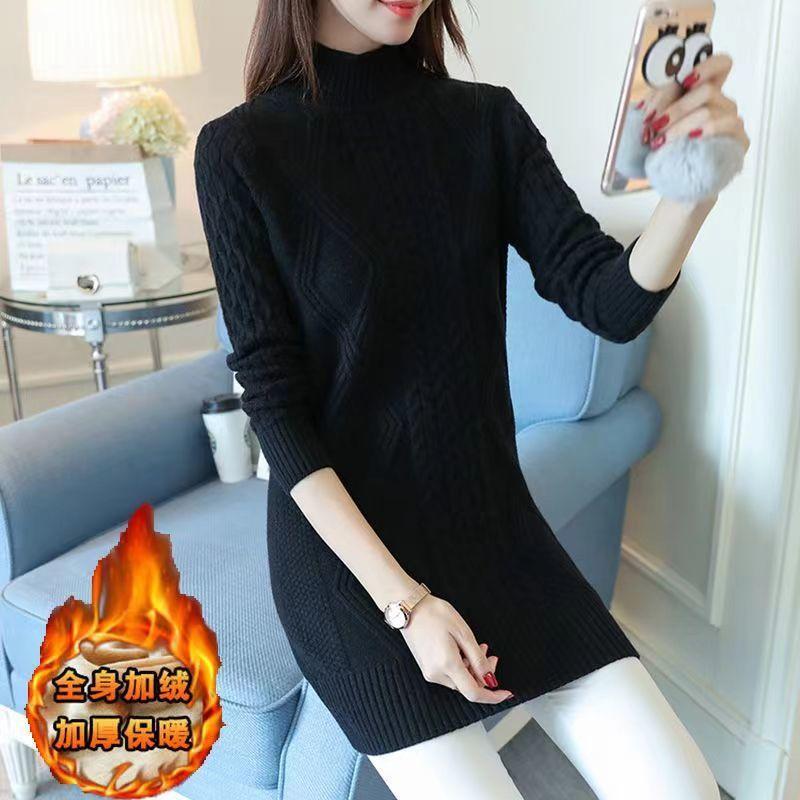 Autumn and Winter Medium and Long Pullover Knitted Bottoming Shirt Women's Fashion Temperament with Slim Fit Solid Color Turtleneck Sweater