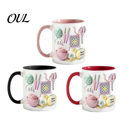 Taza de Cerámica Apta para Lavavajillas, con Diseño de Patrón de Tejido 3D, Gran Capacidad, Práctica para Microondas, Taza de Café Duradera, Taza de Té, para Amantes de las Manualidades