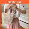 Trendy Canvas Tote Bag With Pumpkin Embroidery Large Capacity Beige Handbag