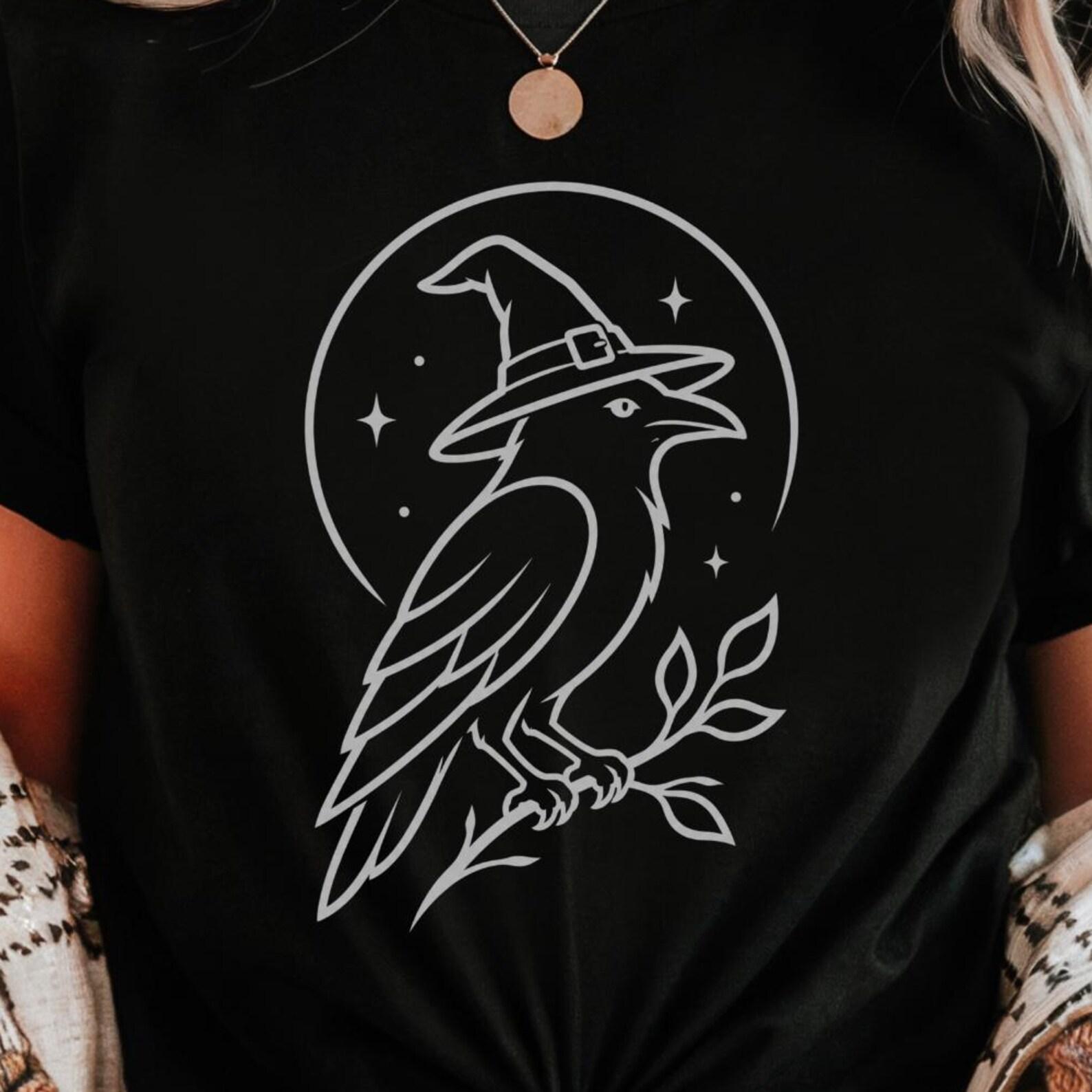Minimalist Raven Familiar Shirt | Witchy Gothic Bird Tee 2XL