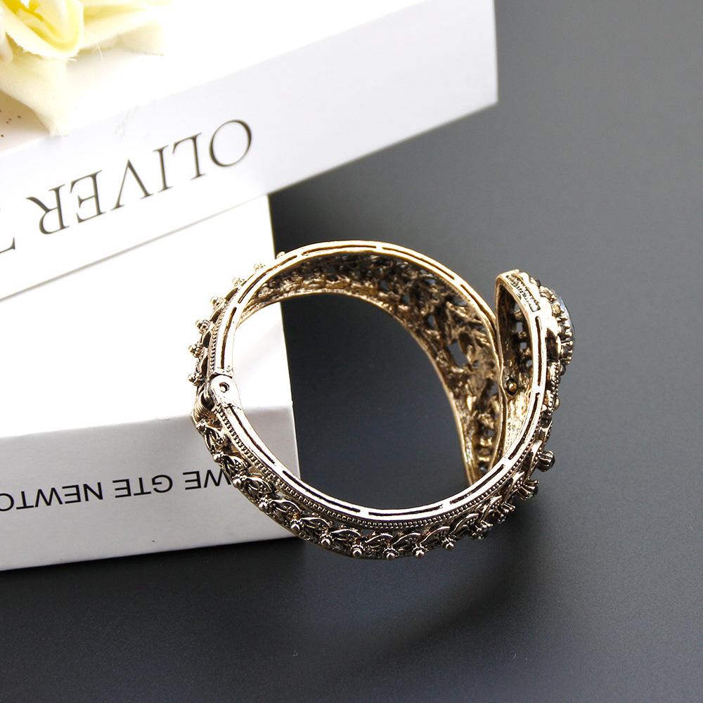 Sunspicems Elegancka Turecka Bransoletka Damska Szary Kryształ Bangle Bohemia Kolor Starego Złota Pusta Kwiatowa Biżuteria Indyjska Prezent dla Panny Młodej