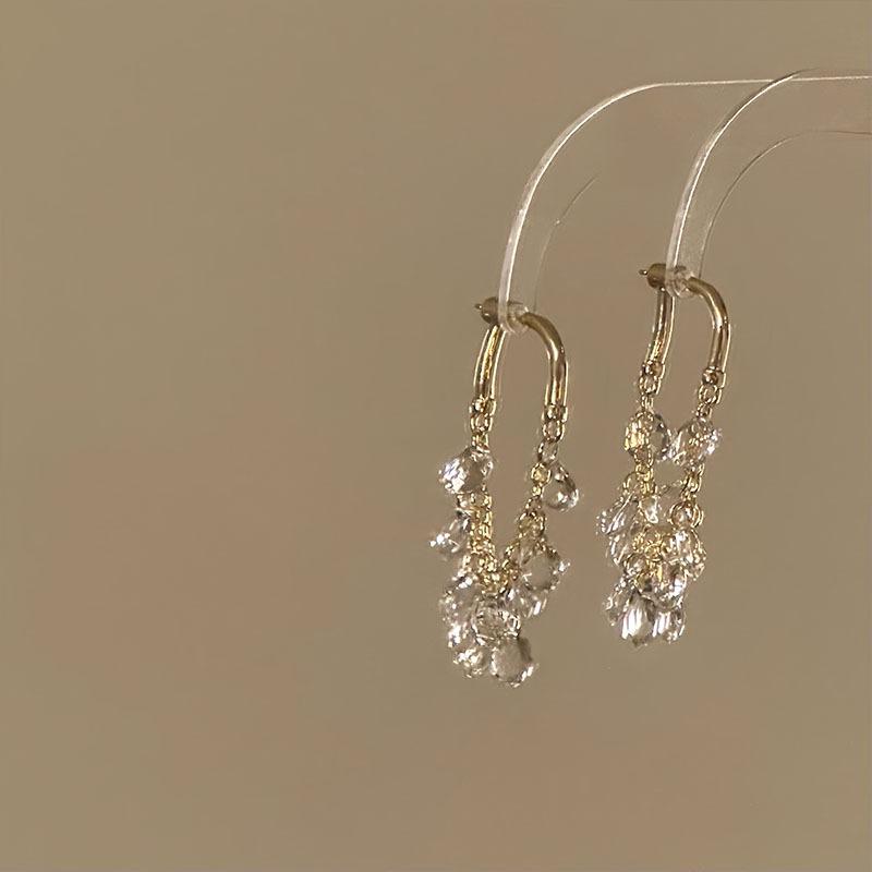 Water Drop Zircon Fringed Earrings Light Luxury Versatile Stud Earrings Niche Temperament Fashion Earrings