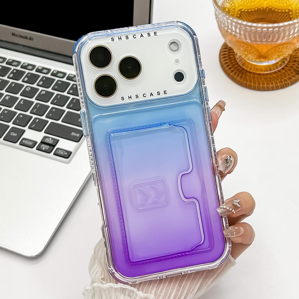 For iPhone 17 Pro Case Card Holder Gradient Color PC+TPU Anti Drop Phone Back Cover with Lens Film