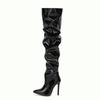 Over-the-knee Boots Women Fashion Pointed Toe Black Side Zipper Thin High Heels Female Shiny Pleated High Heel  2025