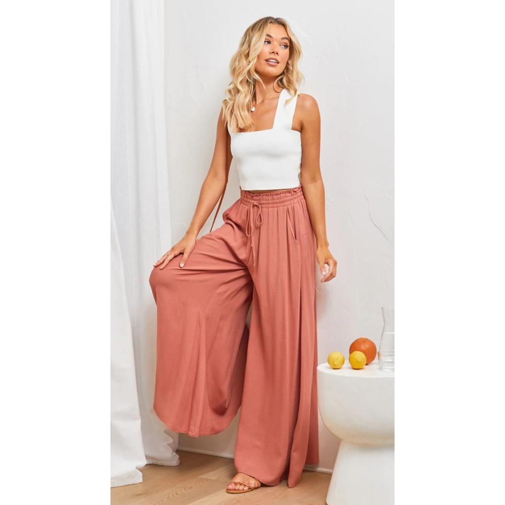 GMXIA Spring Summer Women's Wide-leg Trousers with Elastic Belts, Wide-leg High-waisted Long Style
