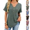 Women V Neck Button Front Ribbed Short Sleeve Loose Fit Tunic Top Casual Lightweight Blouse for Spring Summer
