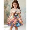 Girl's Princess Cartoon Print Dress Summer Casual Round Neck Short Sleeve Dress Outdoor Wear Elegant Party Dresses
