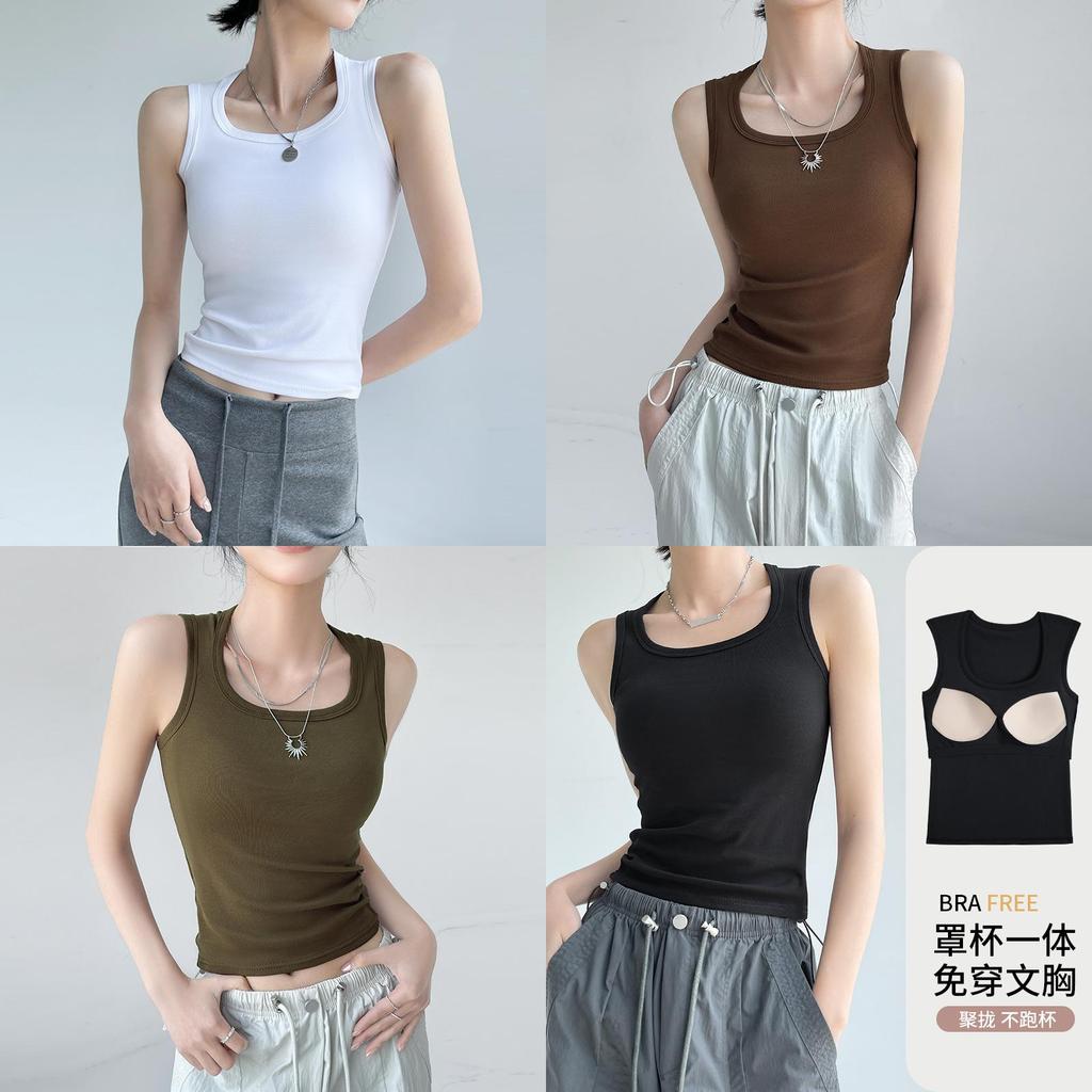 Cotton Sleeveless Tank Top With Wide Straps For Summer Yoga And Beach Wear