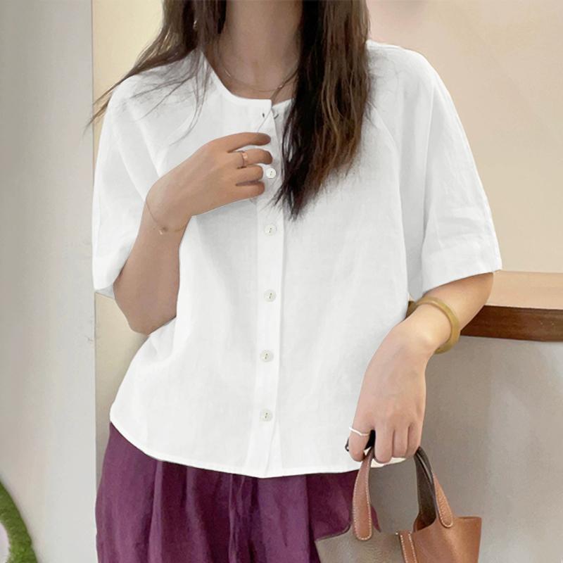 ZANZEA Women Casual Round Neck Loose Summer Half Sleeve Blouse