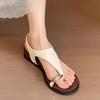 Metal Buckle Toe Sandals for Women Summer New Round Toe Open Toe Soft Sole Comfortable Wedge Heel Roman Shoes
