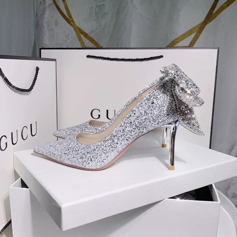 Silver High Heels Women's Stilettos 2025 New Summer Sequins Diamond Crystal Main Dress Wedding Shoes Xiuhe Two Wear Bride Wedding